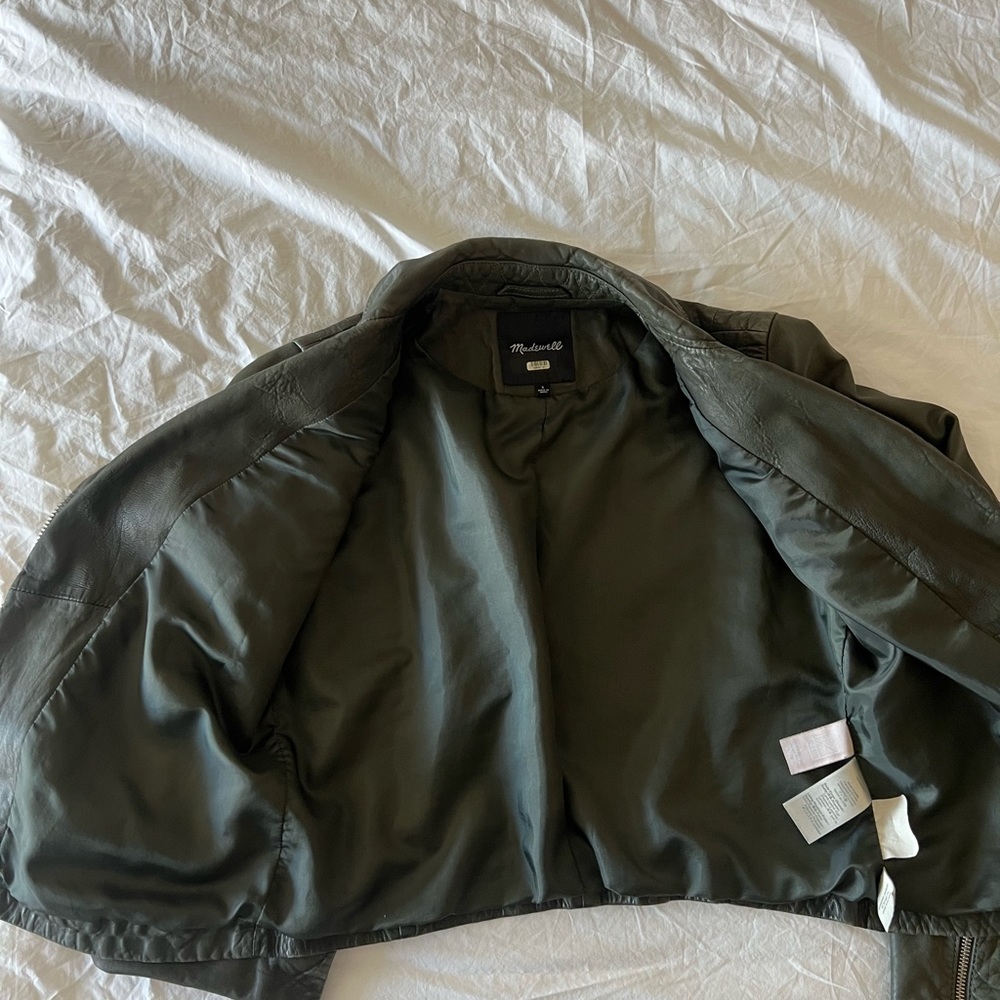 Madewell Washed Leather Motorcycle Jacket Dark Forest S - Picture 7 of 8